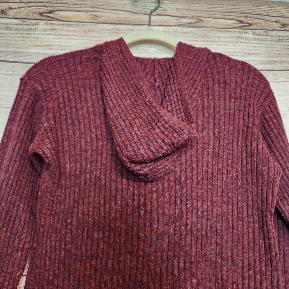 Free People Purple Ribbed Hooded Quarter Zip Wool Blend Sweater Top Size Medium - Picture 13 of 16